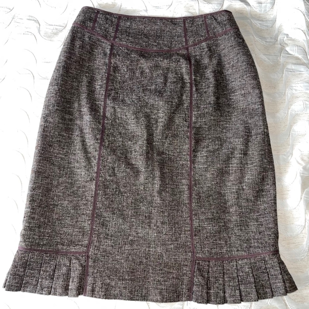 Nanette Lepore Brown Tweed Wool Blend Pencil zip up Skirt Pleated lined Size 6